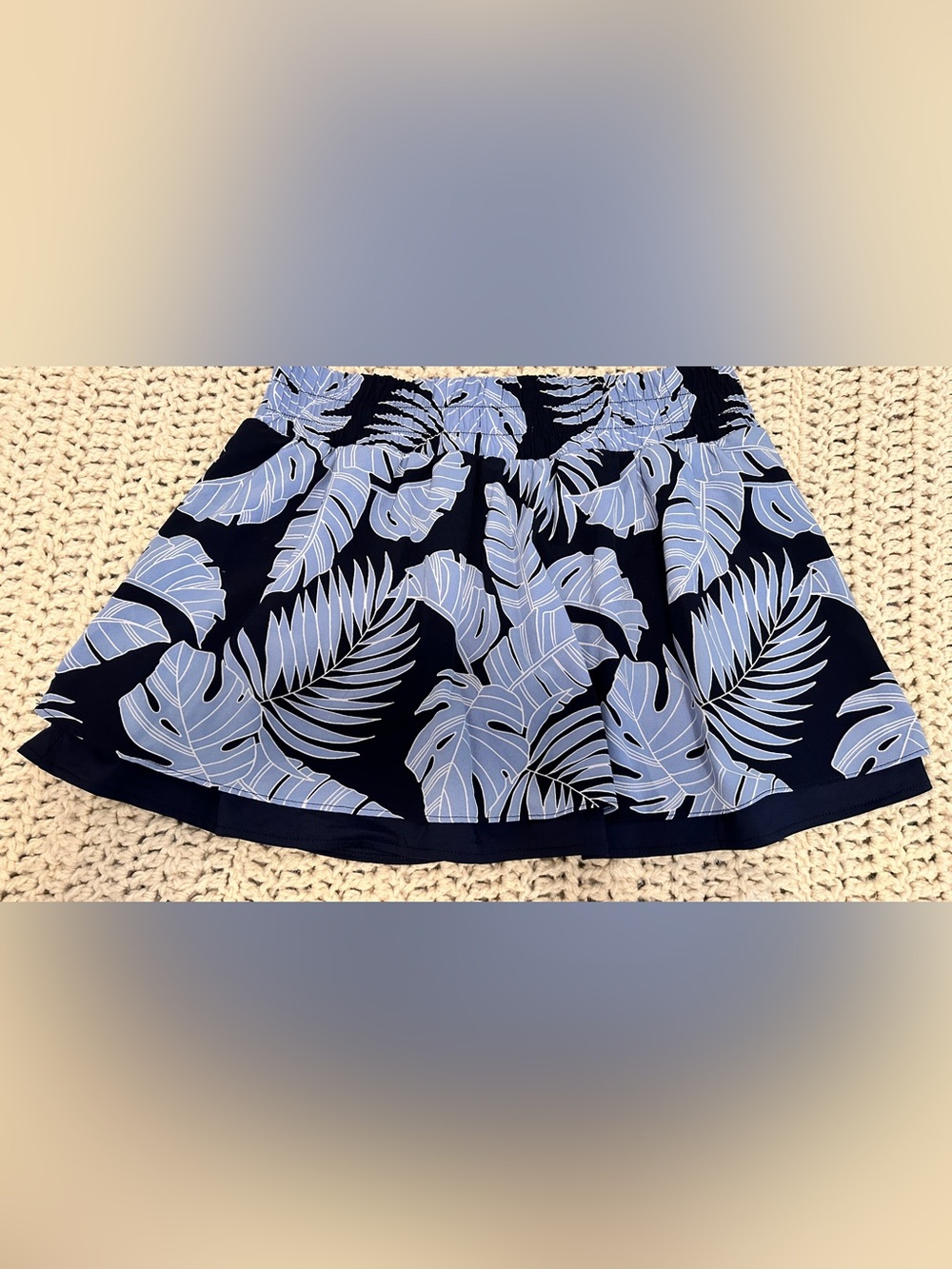 Tommy Bahama Navy Blue Skirt with Light Blue Tropical Leaf Print